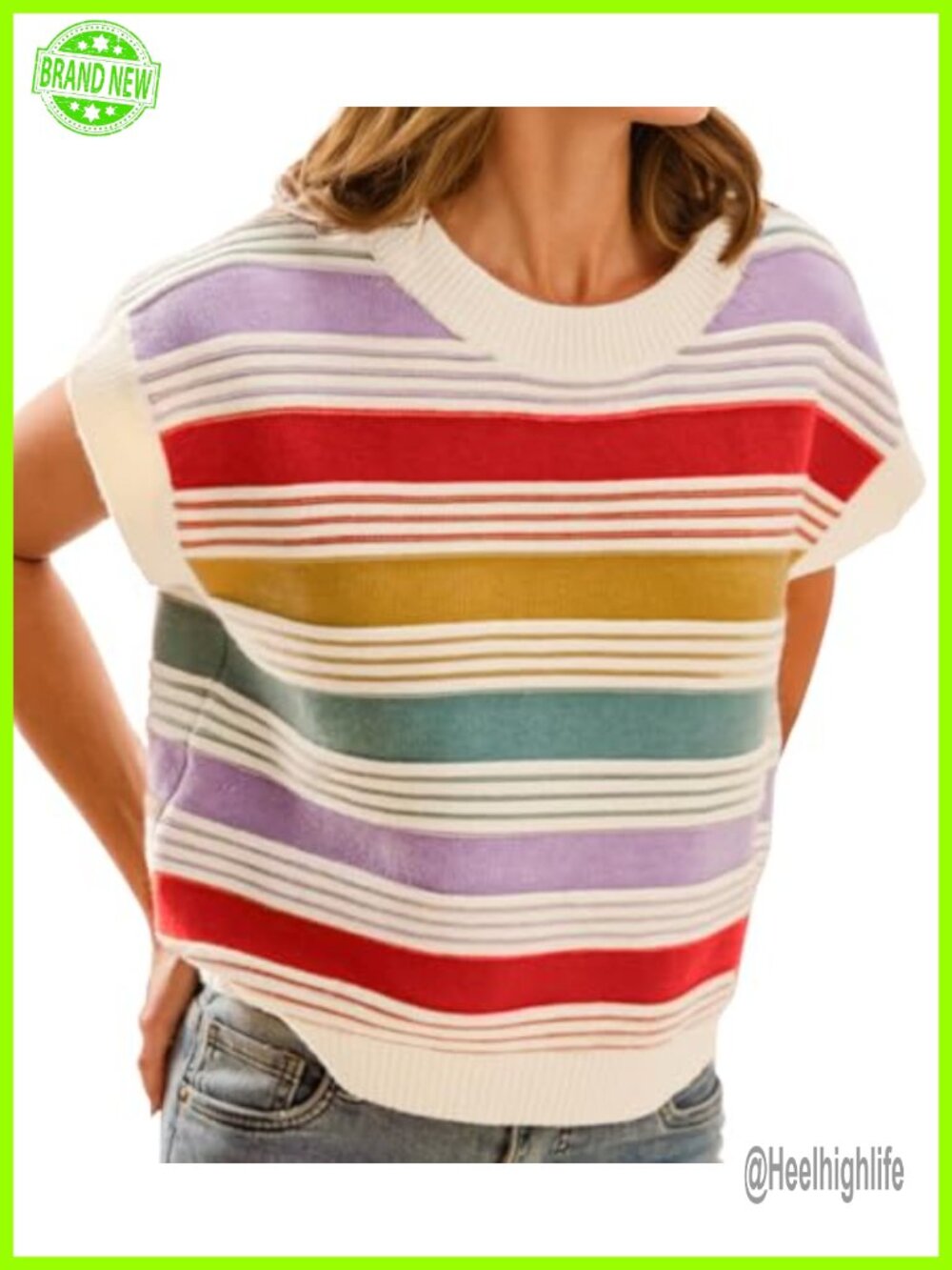 Cap Sleeve Striped Sweater Vest Color Block Knit Tank Top